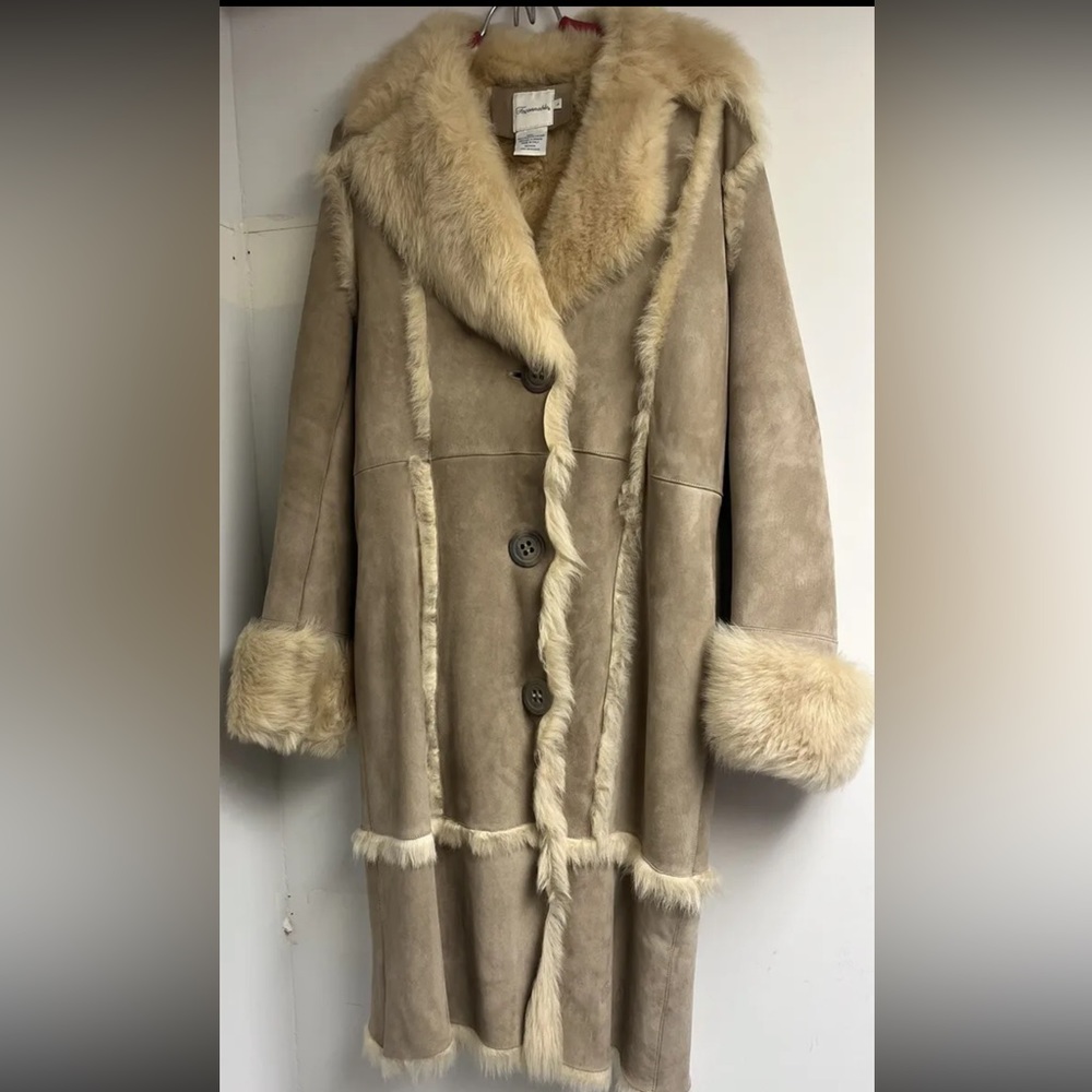 VINTAGE FACONNABLE LAMBSKIN LEATHER FUR JACKET WOMENS SIZE L COAT ITALY NICE